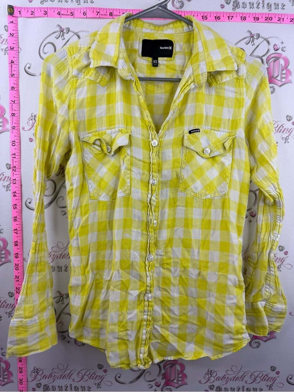 Hurley button up Yellow and White Plaid Button-Down Women's Shirt
